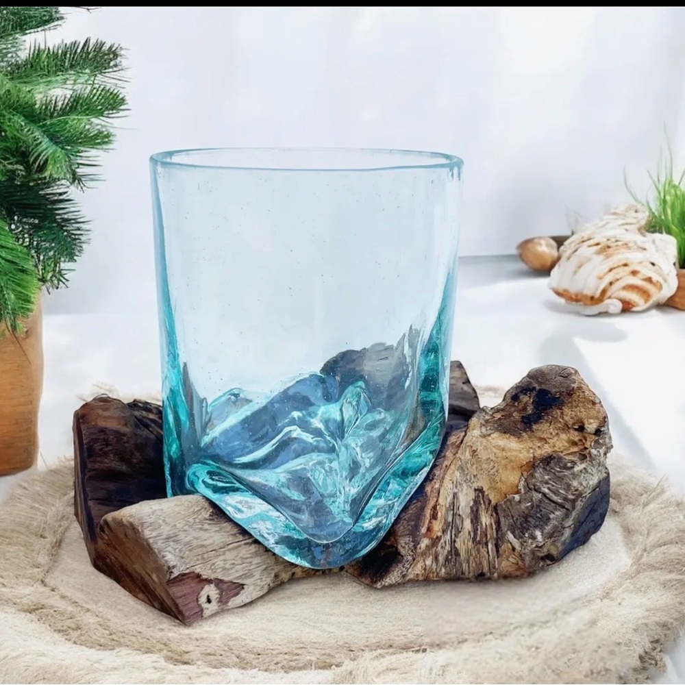 Blown Glass on Teak Wood 5.5” x 6”